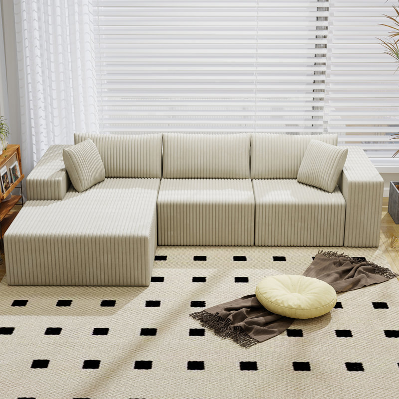 Canapé modulaire 110 po Cloudy Corduroy, Velours côtelé beige