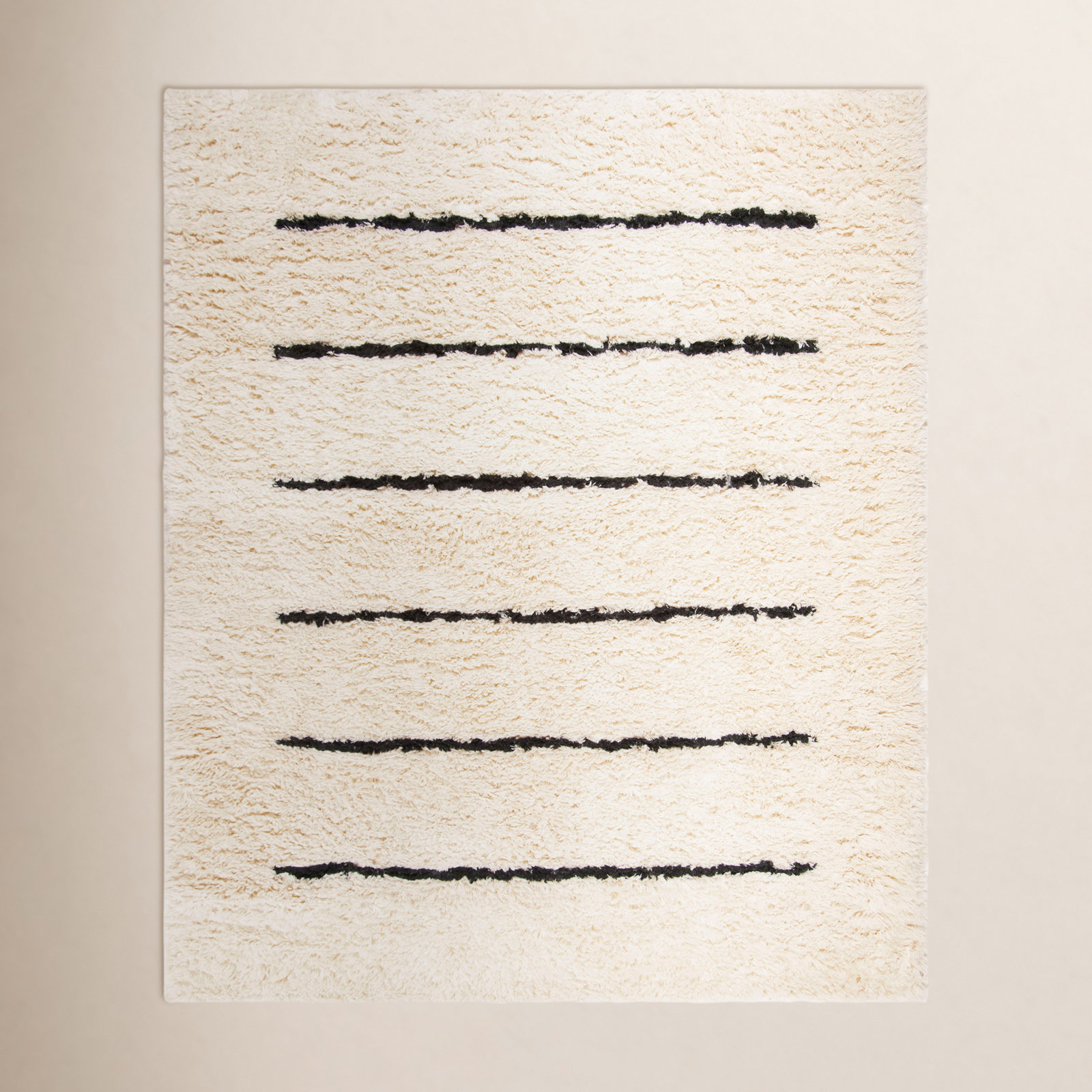 Mayer Striped Hand Knotted Wool Ivory/Black Area Rug, Rectangle 8' x 10'