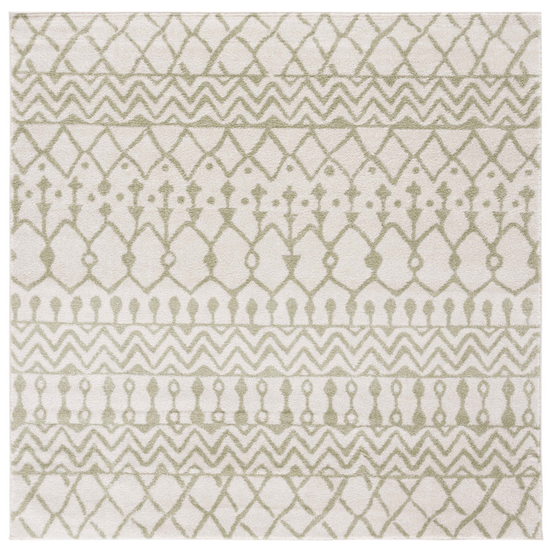 Tapis ivoire / sauge en polypropylène tissé à la machine Lorenco, Carré 6 pi 7 po
