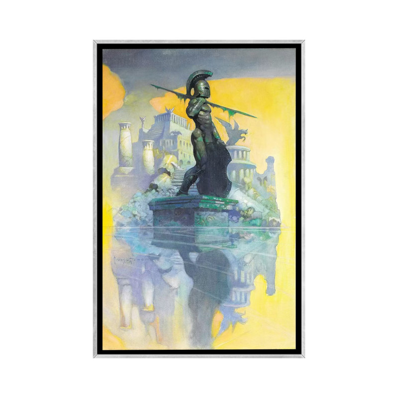 « Atlantis » par Frank Frazer-impression, Pas de tapis, H 26 po x l 18 po x 1,5 po, Toile avec cadre argenté