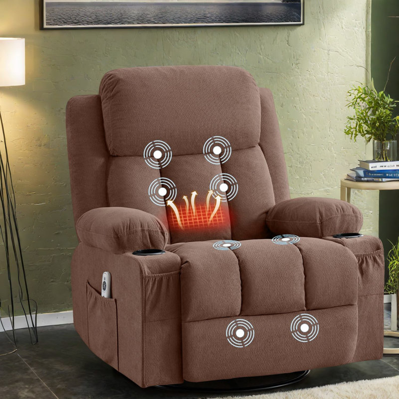 Fauteuils inclinables pivotants de qualité supérieure avec massage par vibration, structure en métal, design brun moderne pour la détente à la maison
