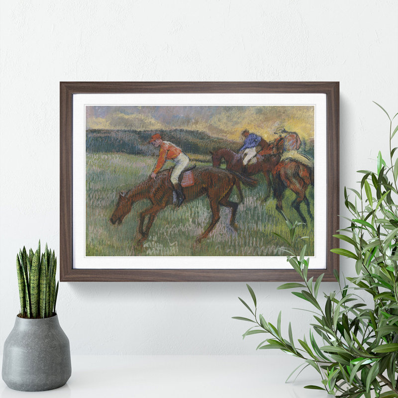 Three Jockeys by Edgar Degas - Picture Frame Painting, 36cm H x 48cm W x 2cm D, Walnut