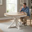Table de salle à manger rétro extensible avec rallonge papillon - base en bois massif, convertible ovale / ronde pour 6 personnes-707256061-707559131