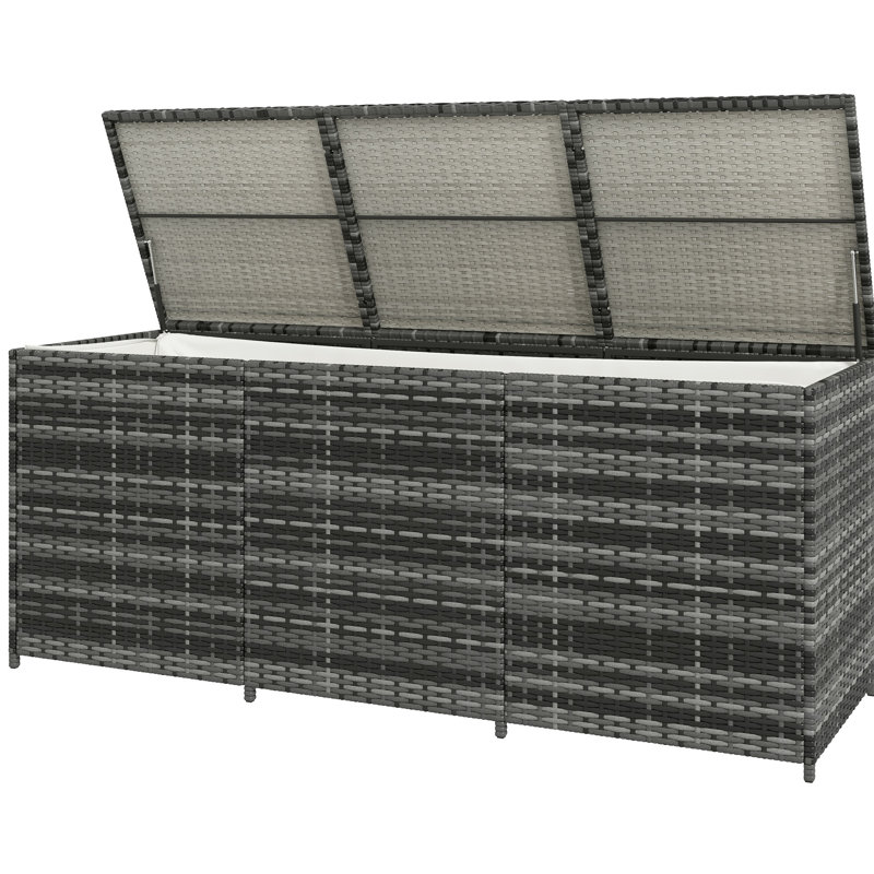 Outsunny 175 gallon outdoor storage box,PE cane wicker deck box,pool toys,garden tools,, Mixed Brown