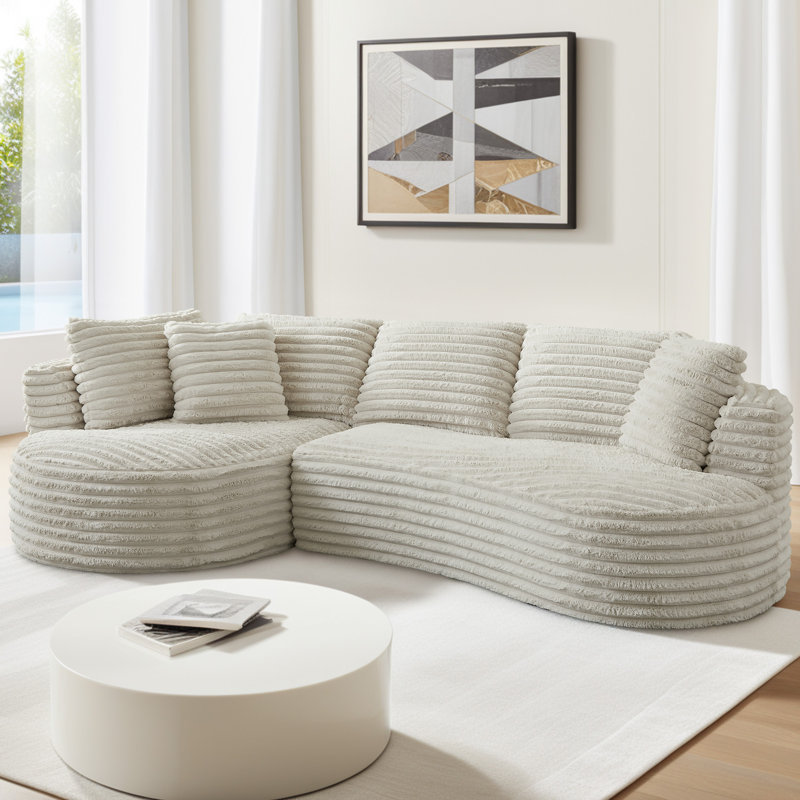Hartwig Boneless 121" Modern Curved Modular Sectional Compression Sofa with Deep Seats and Chaise Lounge, No Assembly Required