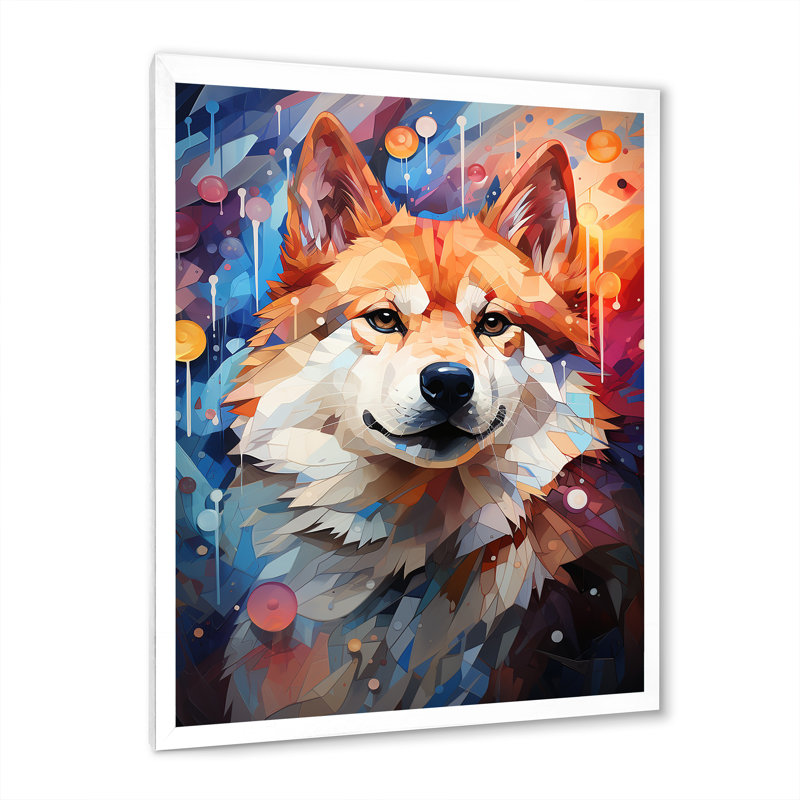 Popart Shiba Inu Spirit II sur impression sur toile, Cadre simple blanc, H 32 po x l 16 po x P 1 po
