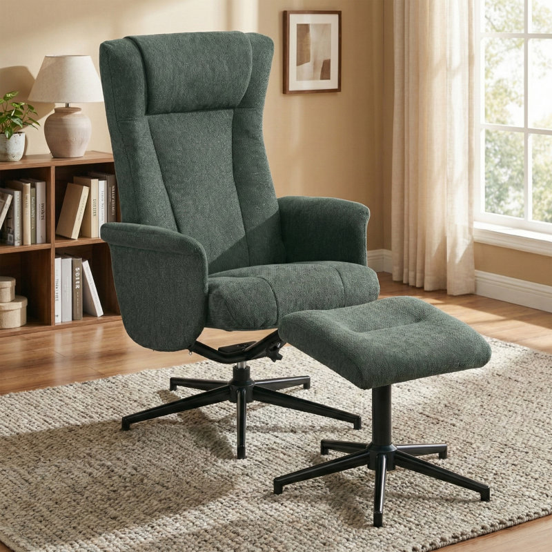 Morganti TV Chair with Stool, Green Polyester Blend