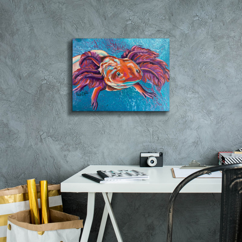 «Axolotl» par Dawg Painter, art mural sur toile, 24 po x 20 po, H 12 po x l 16 po x P 0,75 po