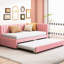 Lit de jour simple rembourré avec lit gigogne en lin rose, sans sommier rose, taille-1002466170