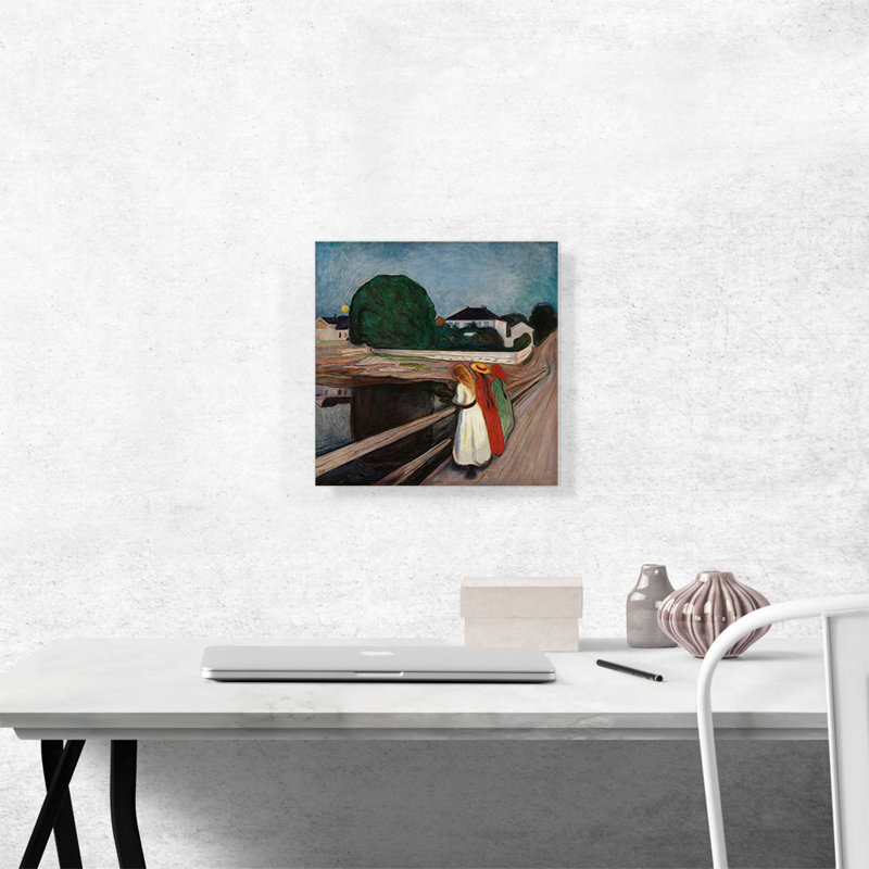 "Les filles sur le pont" par Edvard Munch - reproduction d'art sur toile tendue, H 12 po x l 12 po x P 1,5 po