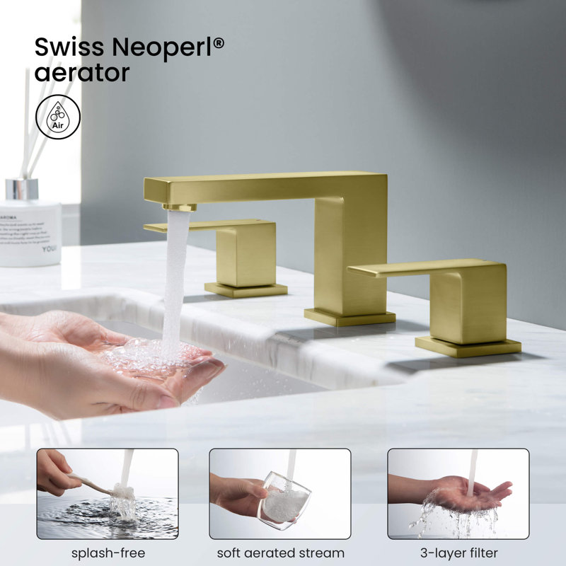 Gold Solid Brass 8-Inch Widespread Bathroom Faucet