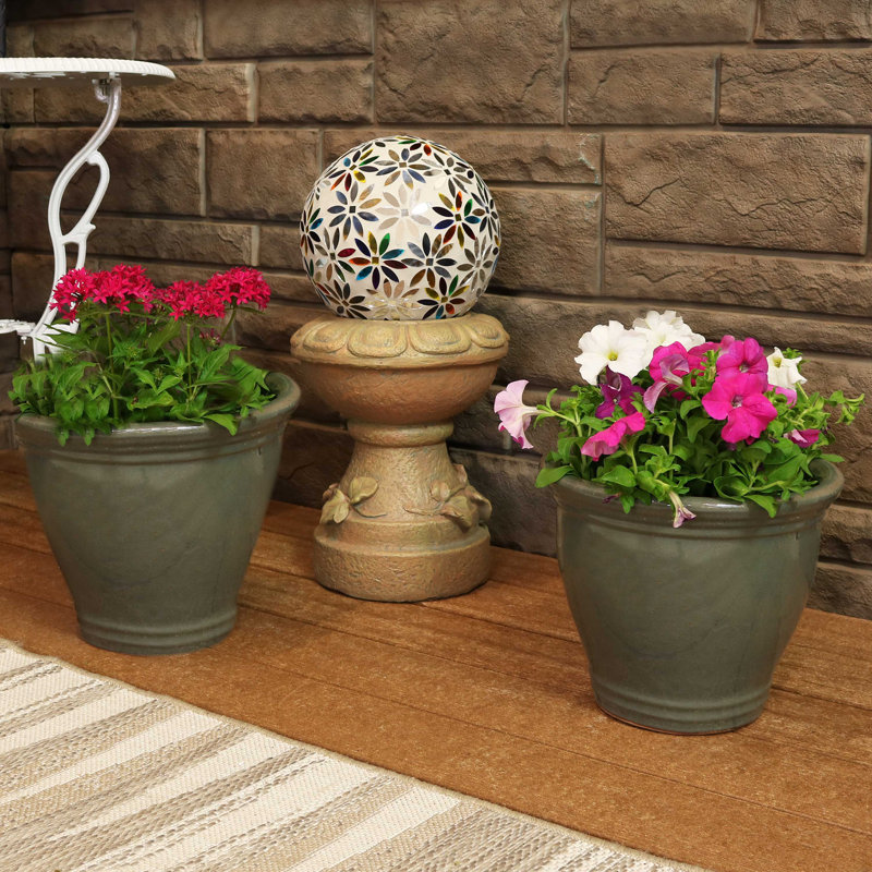 Ailynn Round Imperial Ceramic Outdoor Planter, 8" H x 9" W x 9" D, Gray