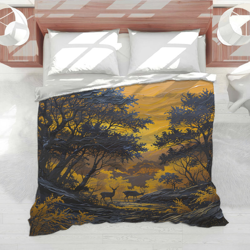 Yellow Sunset Forest Comforter, Twin