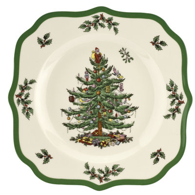 Spode Christmas Tree Sq Scalloped Salad Plate 9"
