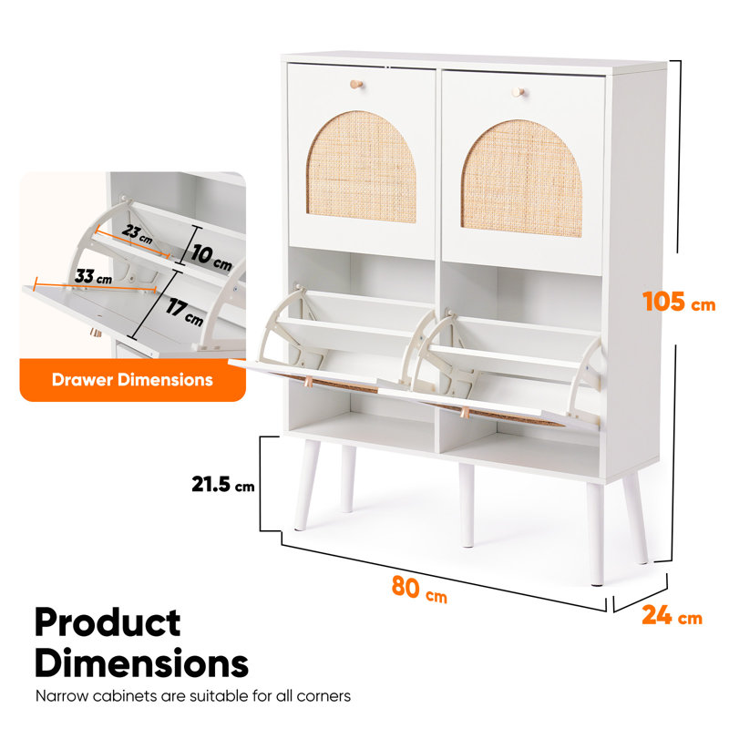 16 Pair Shoe Storage Cabinet, White/Natural