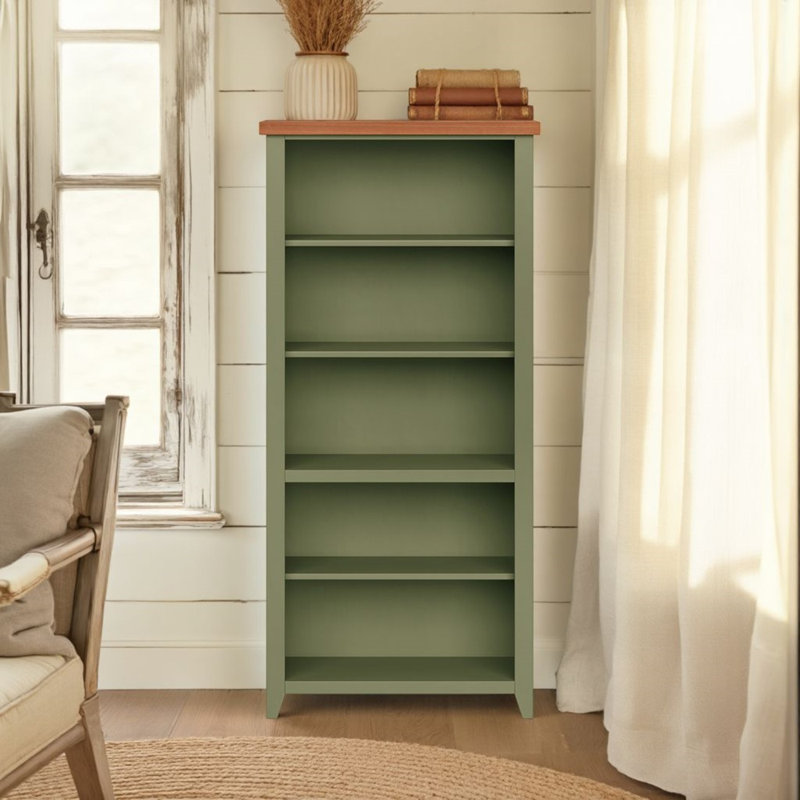 Bibliothèque polyvalente en bois avec cinq tablettes, parfaite pour exposer et organiser des objets dans n'importe quelle pièce.