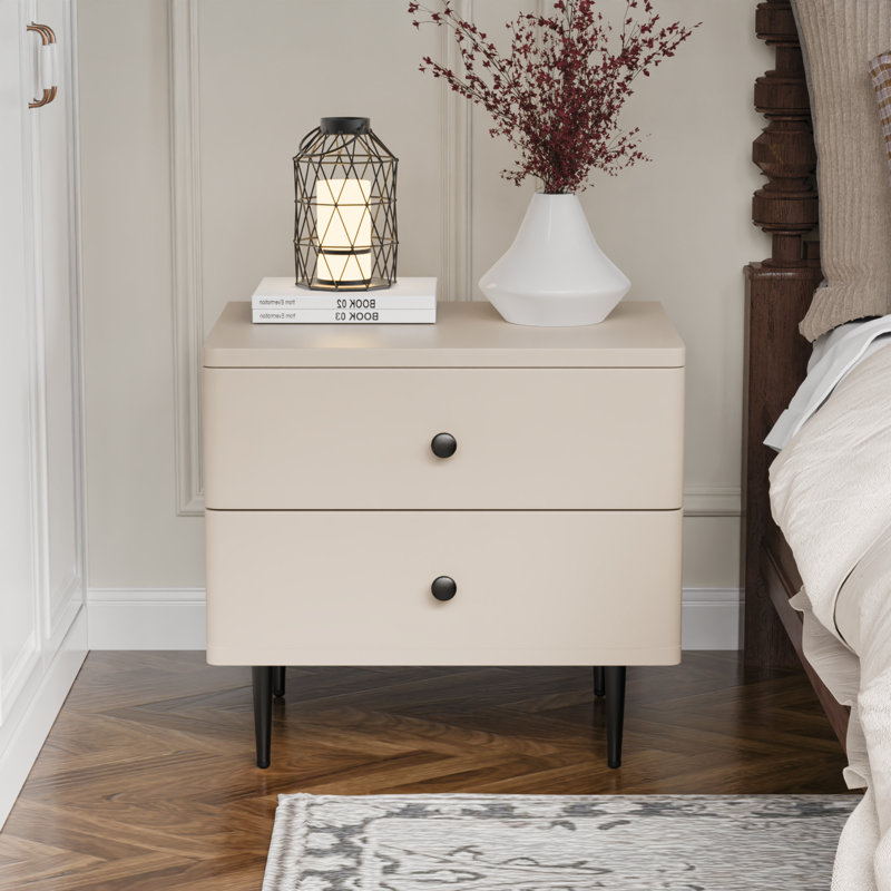 20" W 2 Drawers Moder Nithtstand (Pre-assembled), Beige