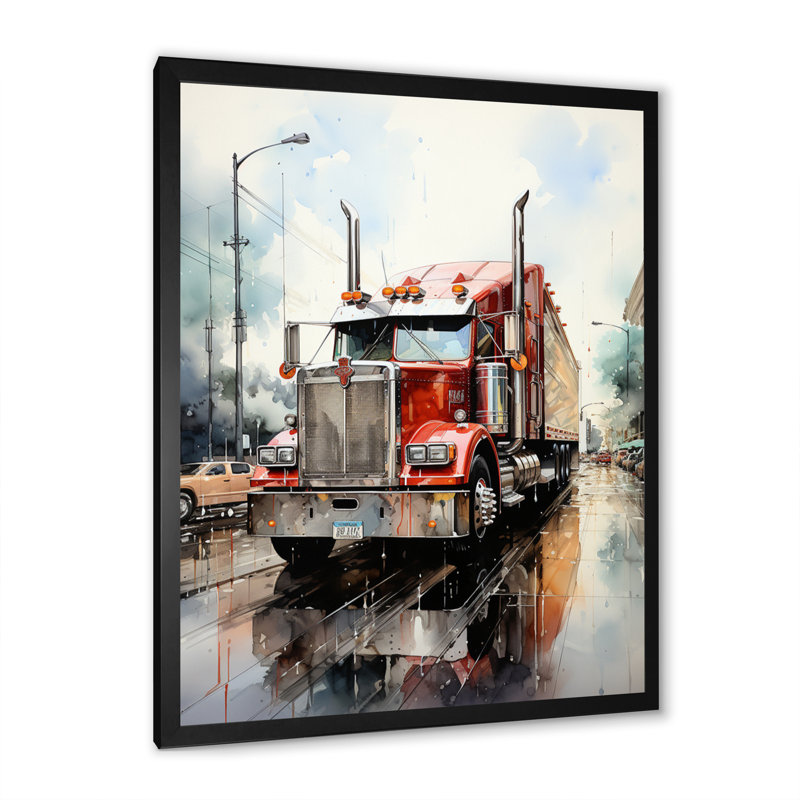 Red Semi Truck Pride II, reproduction d'art sur toile, Cadre photo noir, H 20 po x l 12 po x P 1 po