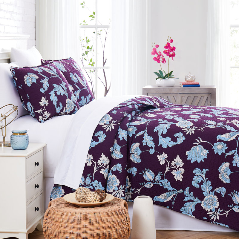 Early Spring Collection Microfiber Quilt Set, Twin Quilt + 1 Standard Sham, Purple