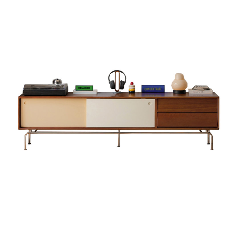 Meuble télé en peuplier massif avec portes coulissantes, H 21,65 po x L 78,74 po x l 15,75 po