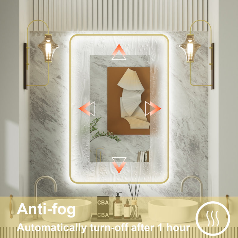 Frame LED Bathroom Mirror with Dual Bluetooth, Front & Back Light, Anti-Fog, 3 Color Temperature & Dimmable Light, IP54 Waterproof, ETL Certified