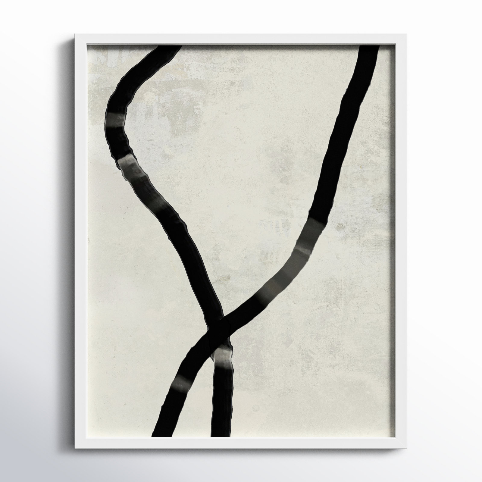 Ropes Series I "Black Rope 5" Print, White, 25" H x 20" W x 1.25" D