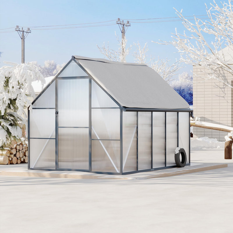 8X10 FT Greenhouse for Outdoors, Polycarbonate Greenhouse with Roof Vent, Lockable Door and Adjustable Roof Vent, Aluminum Walk-in Greenhouses, for Backyard, Lawn, Black
