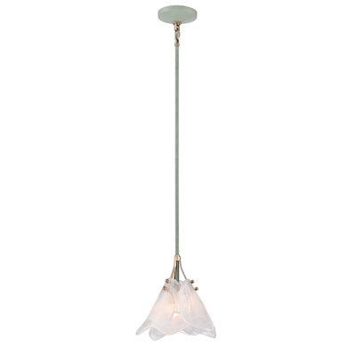 10 inches Florenza Pendant in Satin Brass with Wispy Cloud Glass