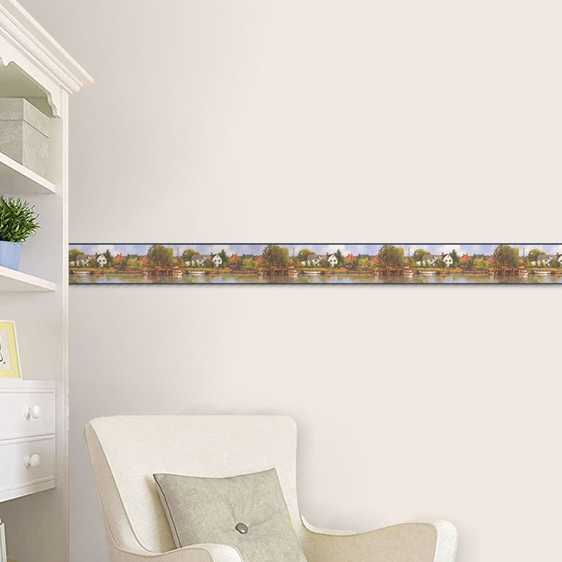 Bordure de papier peint Serino, Vert / beige