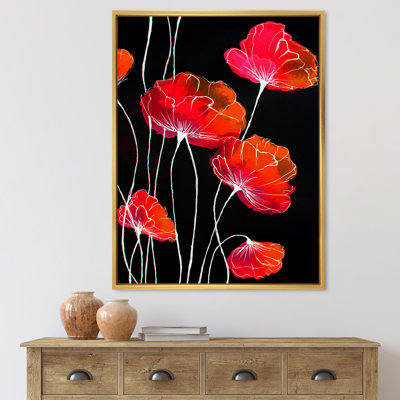 Abstrait fleur rouge, détail sur fond noir II - Impression sur toile