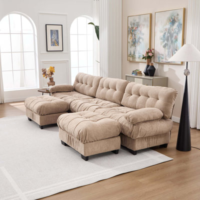 Modern U-Shaped Modular Sectional Sofa with Deep Seats and Round Armrests