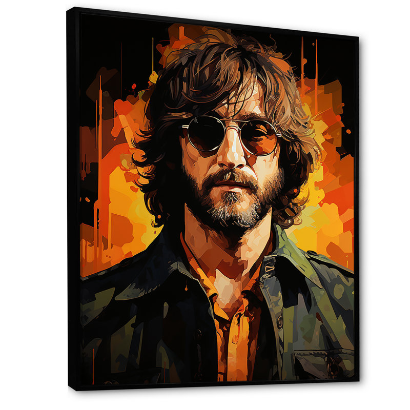 «Lemon Lennon Popart Portrait», reproduction d'art mural_105792, H 20 po x l 12 po x P 1 po, Cadre flottant noir
