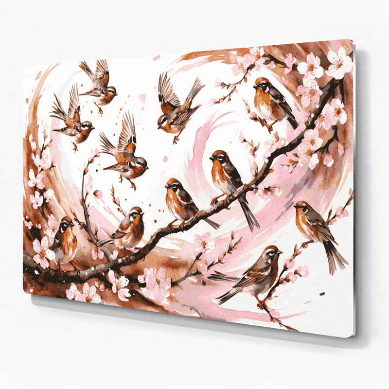 Art mural en métal oiseaux, moineau, H 20 po x l 24 po