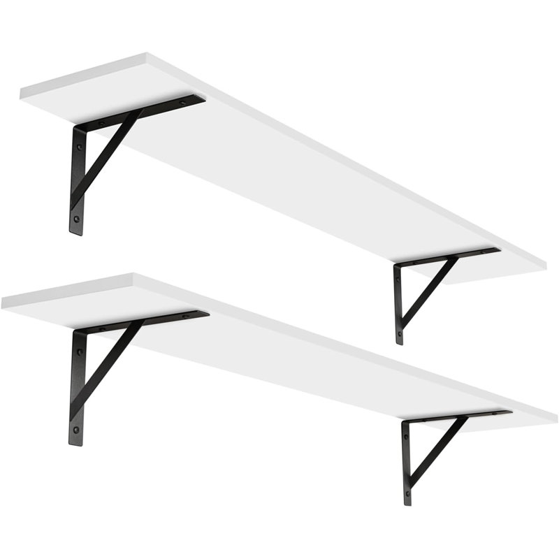 Floating Wall Shelves Set Of 2, Heavy Duty Wall Mounted Shelves With Sturdy Metal Brackets, Easy To Install, Space Saving Storage Solution For Living Room, Bedroom, Kitchen, Bathroom