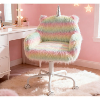Cozy Plush Unicorn Office Chair, Adjustable Faux Fur, For Home & Playroom