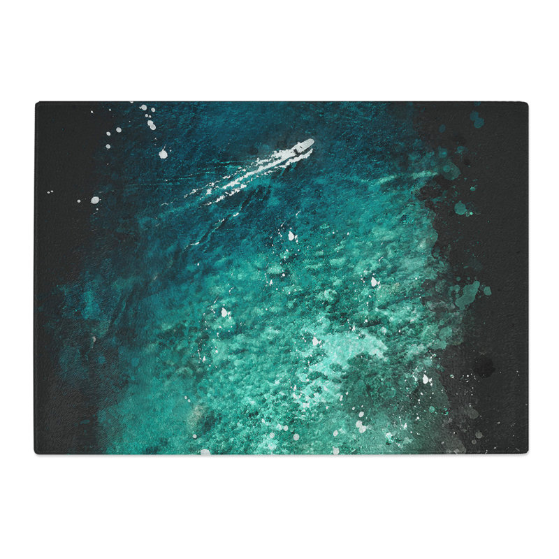 Boat Passing Capri in Italy Paint Splash Chopping Board, 0.4cm H x 20cm W x 28.5cm L