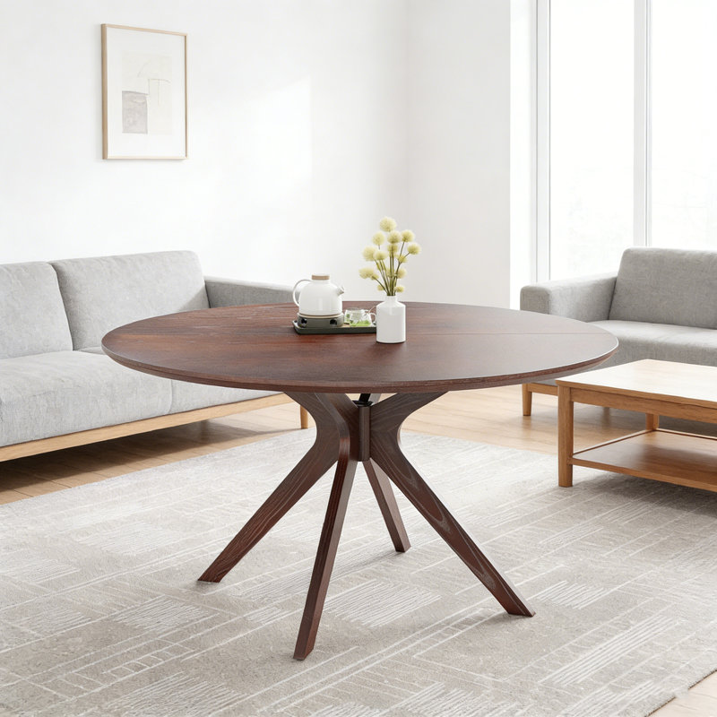 47.2" Solid Wood Round Dining Kitchen Table For 4-6 People With Intersecting Pedestal Base, Dark Walnut, Dark Walnut