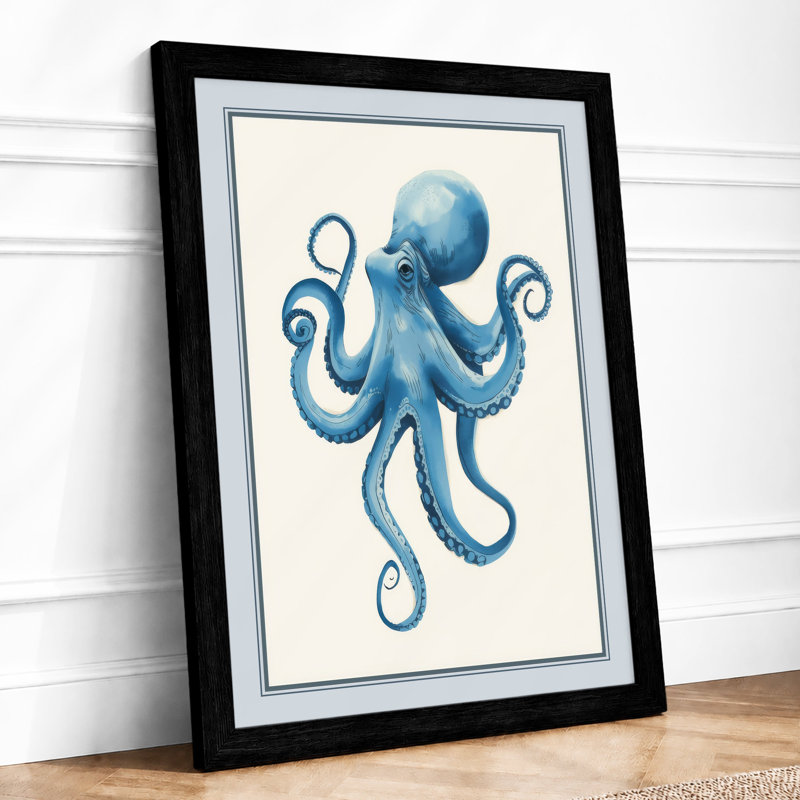 Blue Octopus Modern - Framed Print, A1 - 84.1 x 59.4 cm, Black