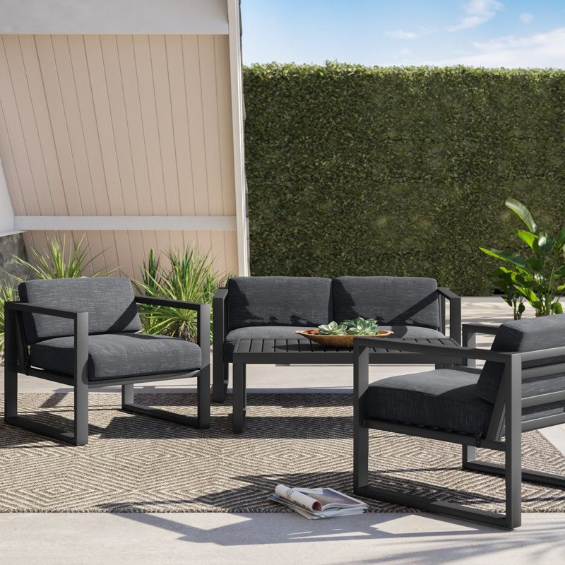 Zenas 4 - Person Patio Conversation Set with Cushions, Dark Gray 