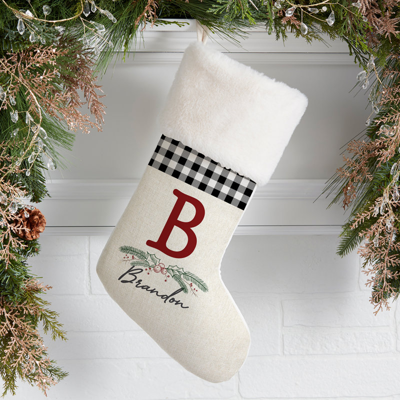 Chaussette de Noël festive à feuillage personnalisé, Ivoire, Oui