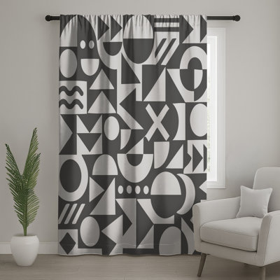 Gray White Geometric Shapes Window Curtains, Geometric Shapes Sheer & Blockout Curtains - 1 Panel