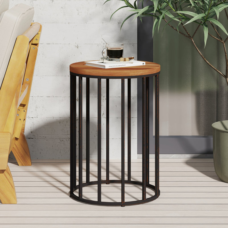 Table d'appoint 15 "pour l'élégance extérieure - Bois, structure en fer noir, finition antique, plateau en bois moderne de classe, cadre noir, utilisation