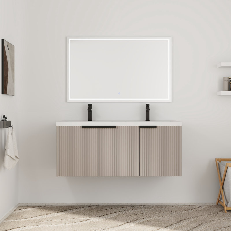 Meuble-lavabo double 48 po avec plateau en résine, Kaki