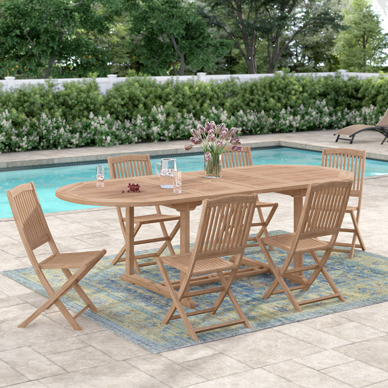 Woehler 6 - Person Teak Wood Patio Dining Set with Oval Table