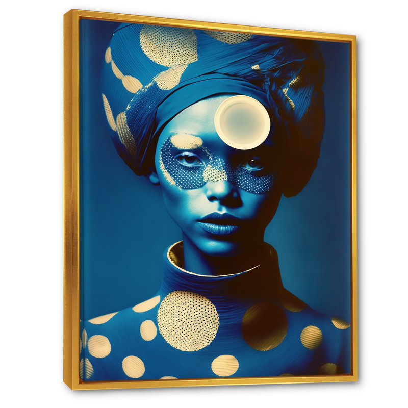 Eabha Avant Garde, modèle en or et bleu rétro II sur toile, H 32 po x l 24 po x P 1 po, Cadre flottant doré