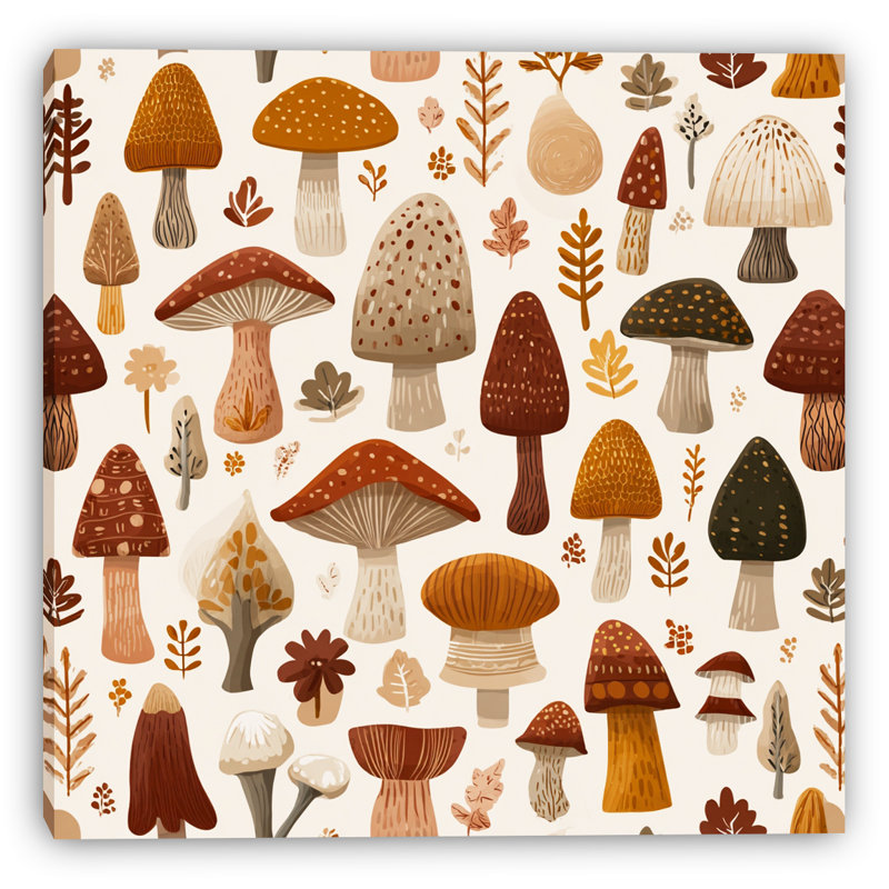 Mushroom Study Pattern Wrapped Canvas Wall Art
