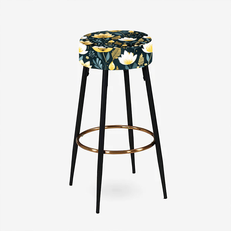 Ensemble de 2 tabourets de bar à motif floral noir et jaune Meadow