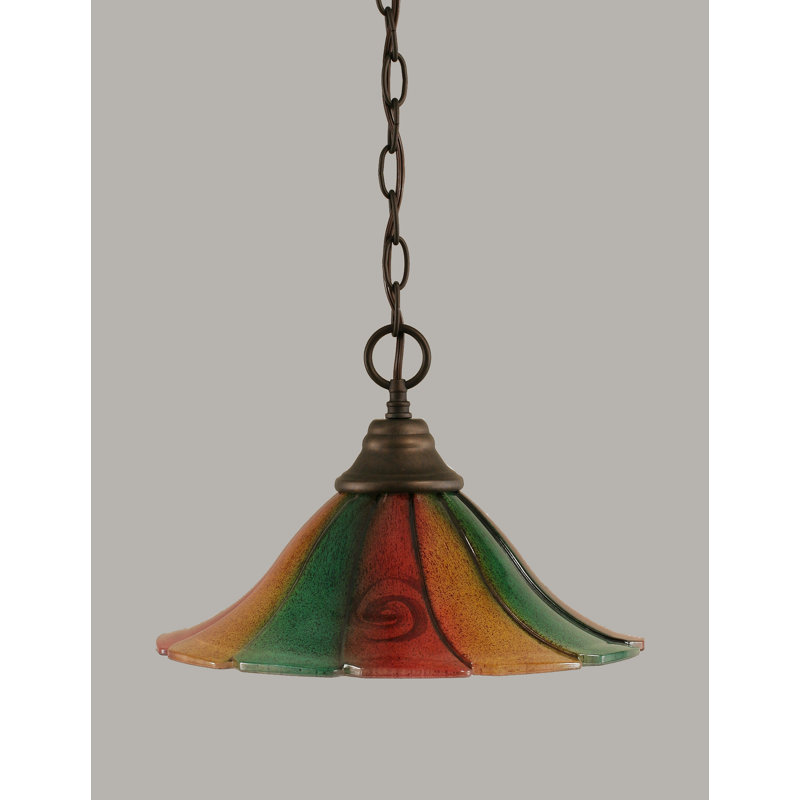 Luminaire suspendu à chaîne Barrion avec verre Mardi gras 16 po, 9.25" H x 14" W x 14" D, Granit foncé