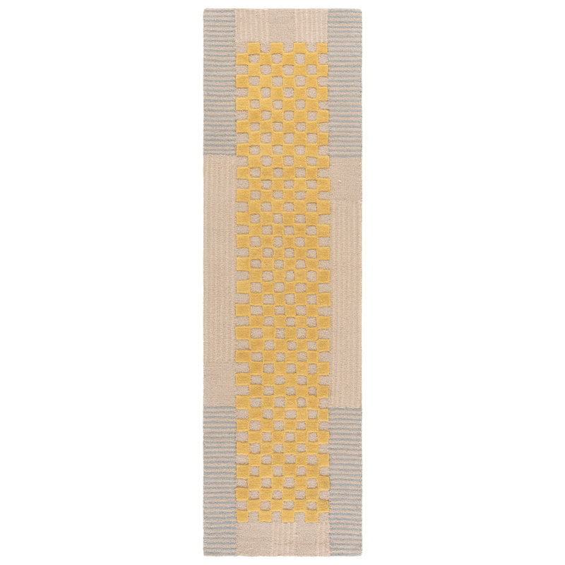 Genre 85% laine à carreaux touffetée à la main 85%; Tapis à motifs géométriques 15% coton, Tapis de couloir 2 pi 3 po x 8 pi