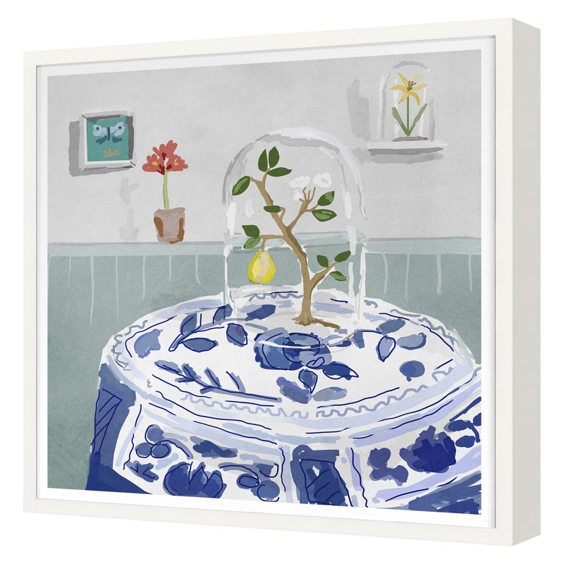 Cloche 2 (Blue) Print by Dana Gibson, 20" H x 20" W, White Framed